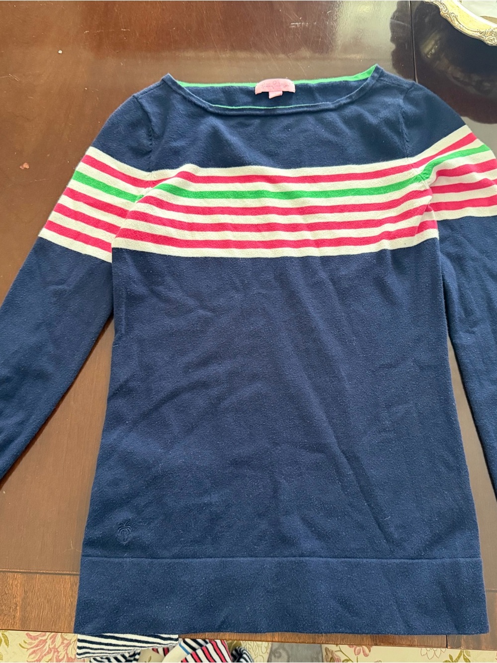 Lilly Pulitzer Navy Sweater with Pink & Green Stripes